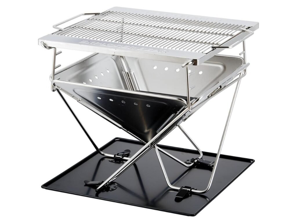 Explorer Bear 20" Stainless Steel Foldable Takibi Fire & Grill with Carrying Bag