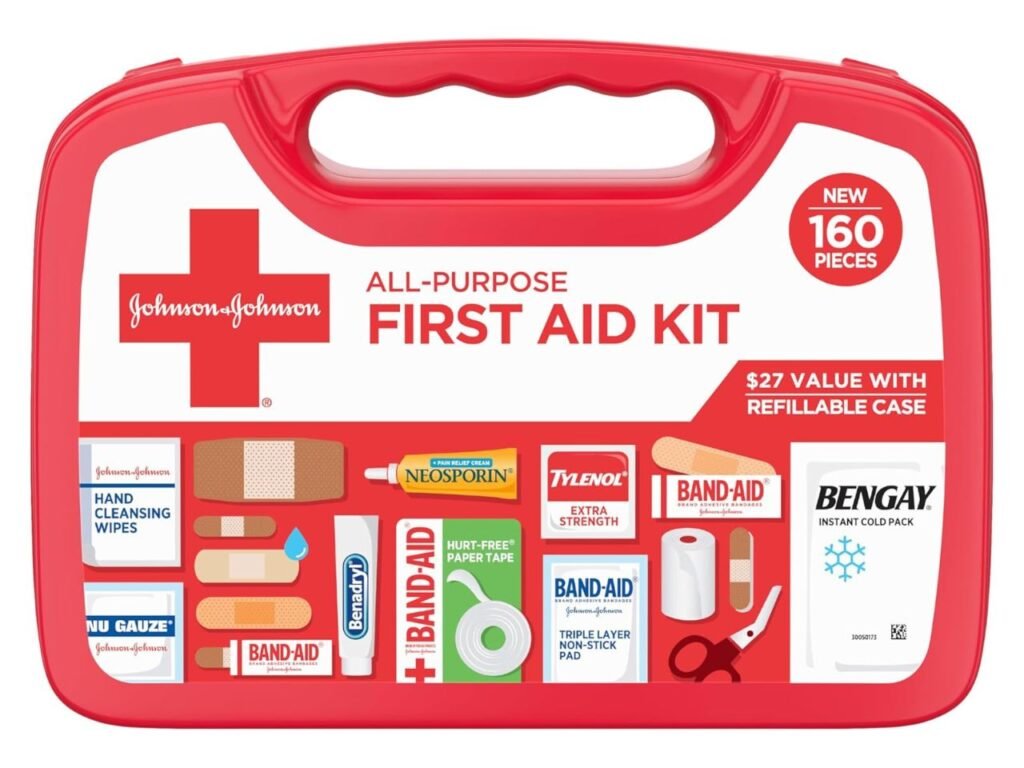 Band-Aid All-Purpose Portable Compact First Aid Kit for Minor Cuts, Scrapes, Sprains & Burns, Essentials & Outdoor Emergency Kit, 160 Pieces