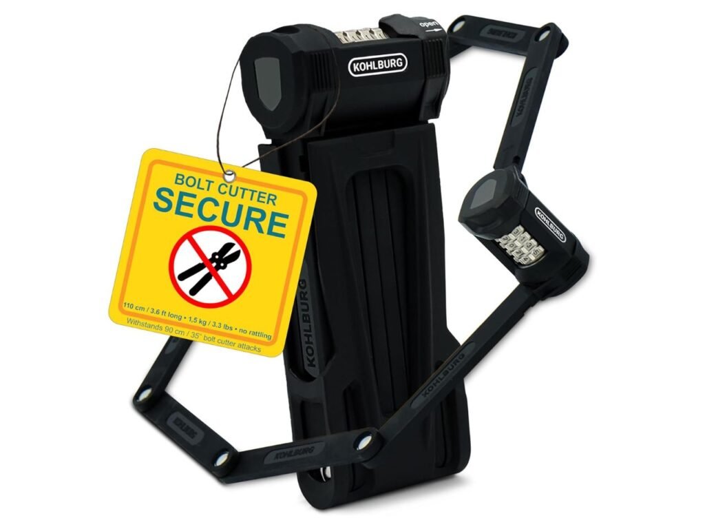 KOHLBURG Folding Bike Lock [43”] Bolt Cutter Proof with 4-Digit Combination Code & Bracket