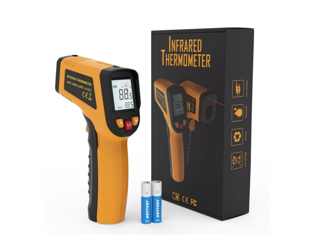 Knine Outdoors Infrared Thermometer Laser Temperature Gun, -58℉ to 1112℉, Single Laser Targeting, Distance to Spot Ratio 12:1, for Cooking, Oven and Meat (Orange)
