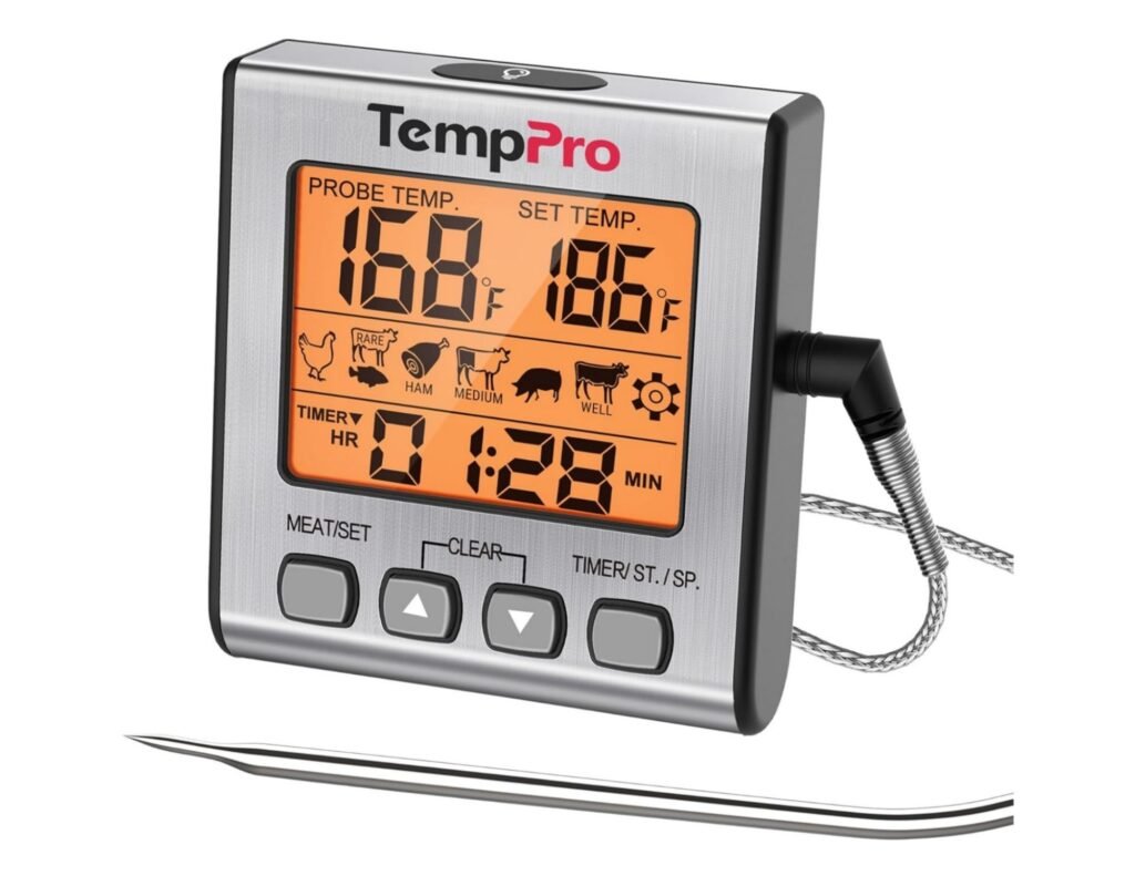 TempPro Digital Meat Thermometer for Cooking and Grilling, BBQ Food Thermometer with Backlight and Kitchen Timer, Grill Temperature Probe Thermometer for Smoker, Oven, Baking,Oil(Previously ThermoPro)